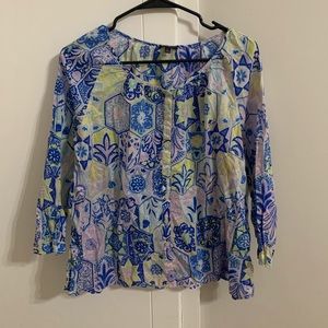 Talbots Sheer Patchwork Pattern 3/4 Sleeve Shirt